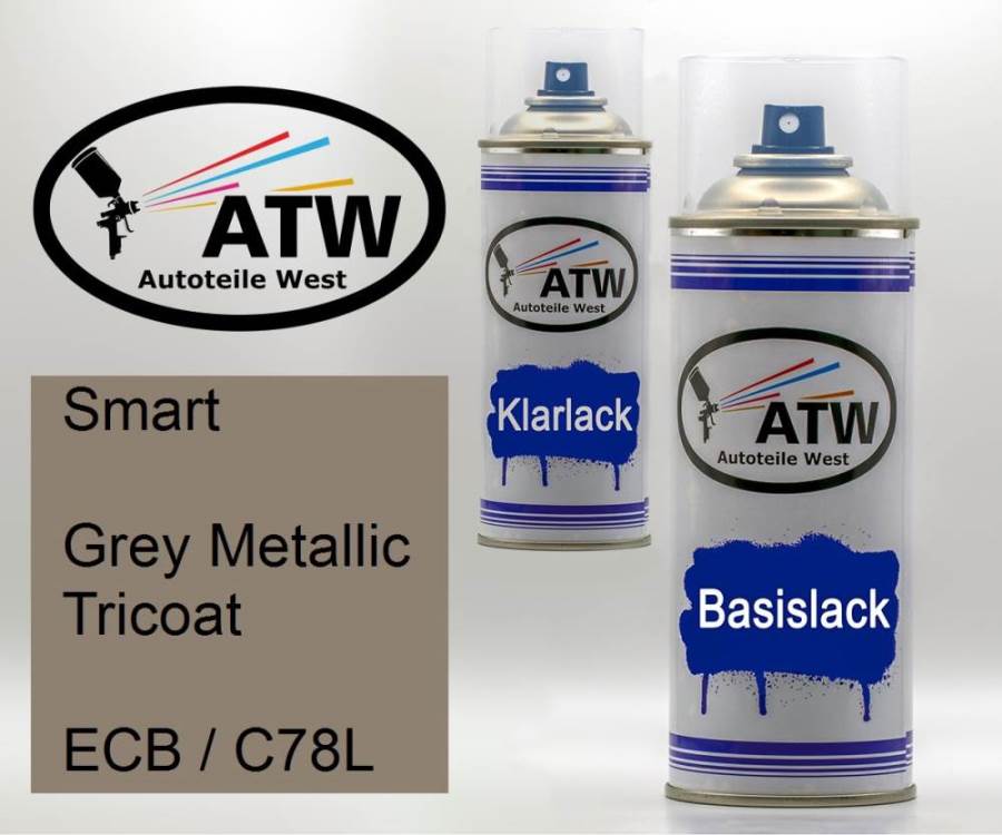 Smart, Grey Metallic Tricoat, ECB / C78L: 400ml Sprühdose + 400ml Klarlack - Set, von ATW Autoteile West.